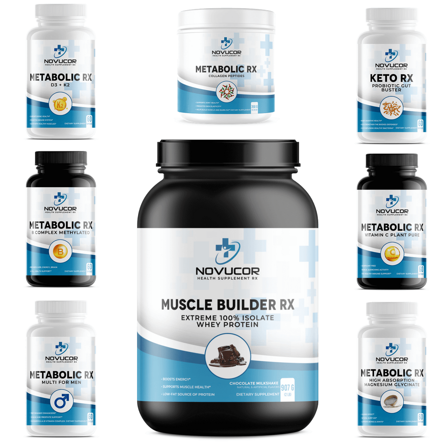 Comprehensive men's wellness in one bundle. The Novucor Men's Daily Vitamin Advance Bundle includes multivitamins, collagen, probiotics, and more to support energy, immunity, and muscle health.
