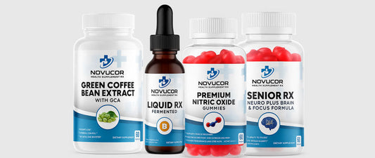 Novucor Health, organic supplements, green coffee bean extract, Neuro Plus Brain Formula, nitric oxide gummies, fermented vitamin B complex, natural energy support, cognitive health, weight management, stress relief
