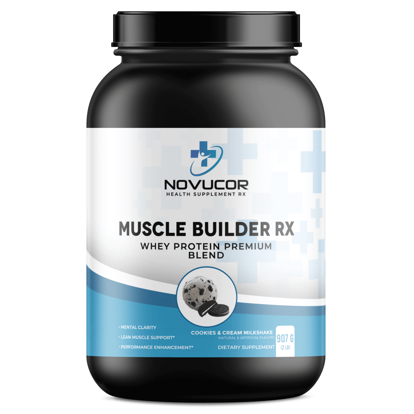 Novucor Premium whey protein blend cookie and cream flavor