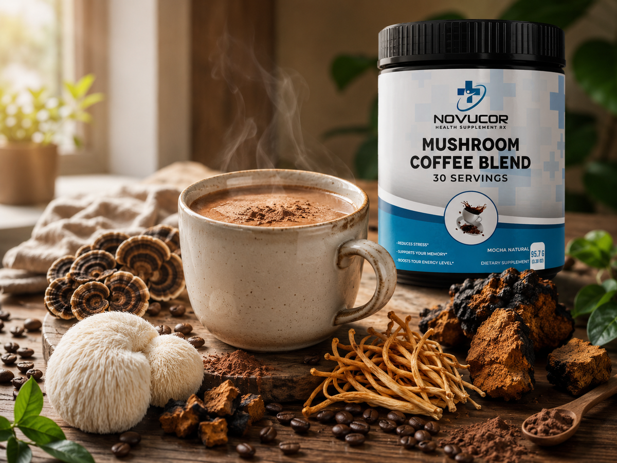 Mushroom Coffee Blend | Lion’s Mane, Chaga & B12 | Novucor 30 Servings